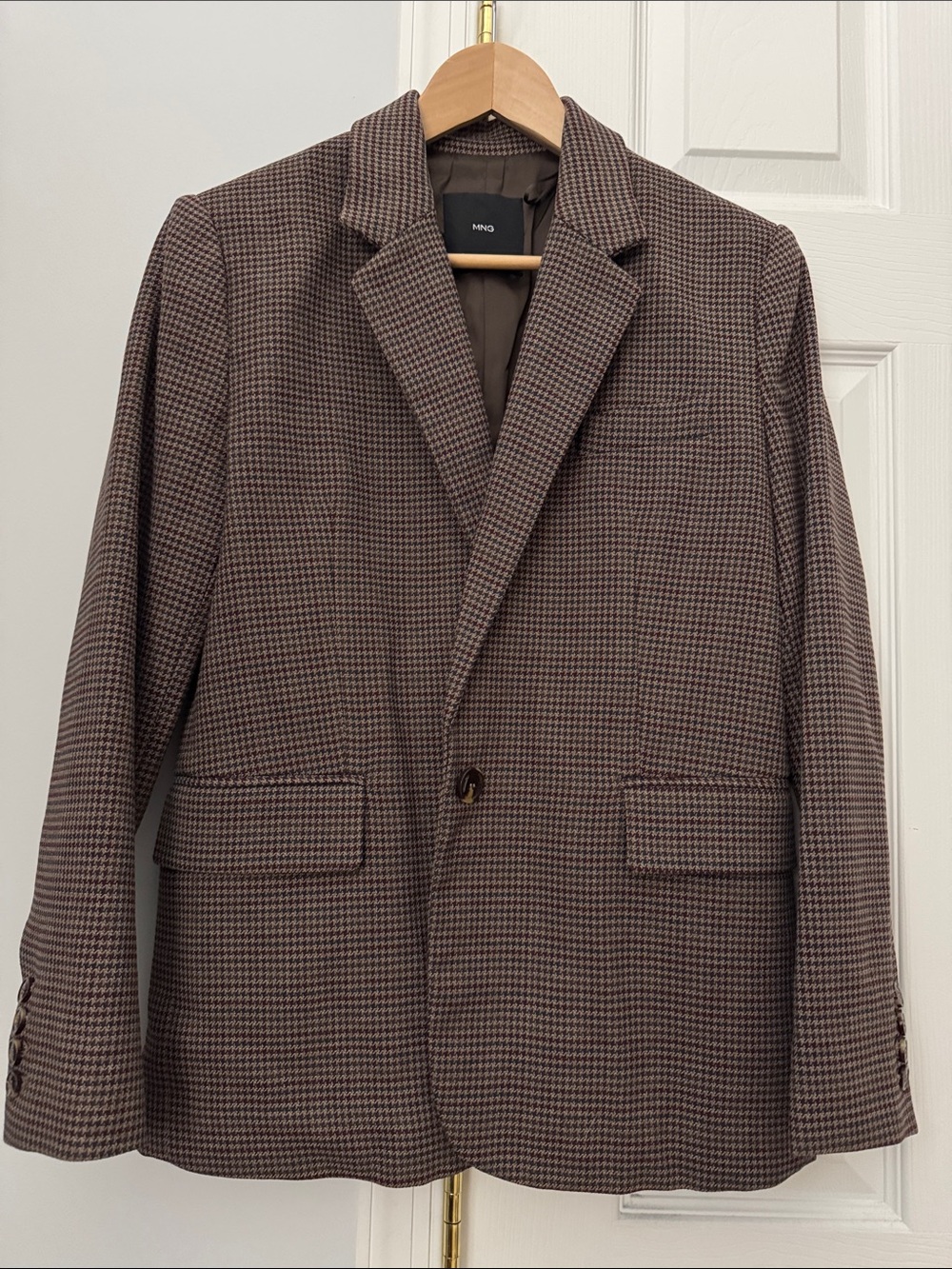 Mango Burgundy/Brown Houndstooth Blazer